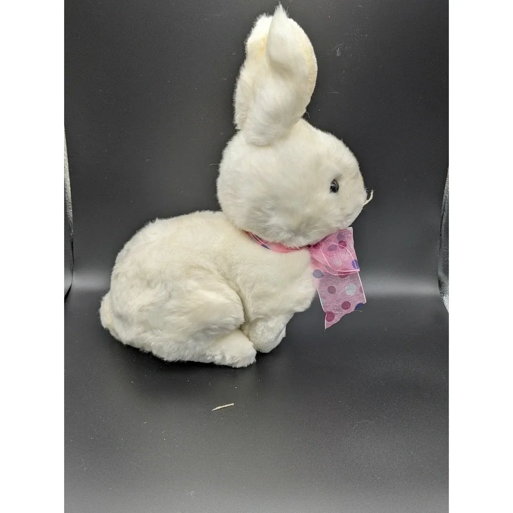 White Plush Bunny Rabbit Stuffed Animal with‎ Pink Polka Dot Bow 12 Inch